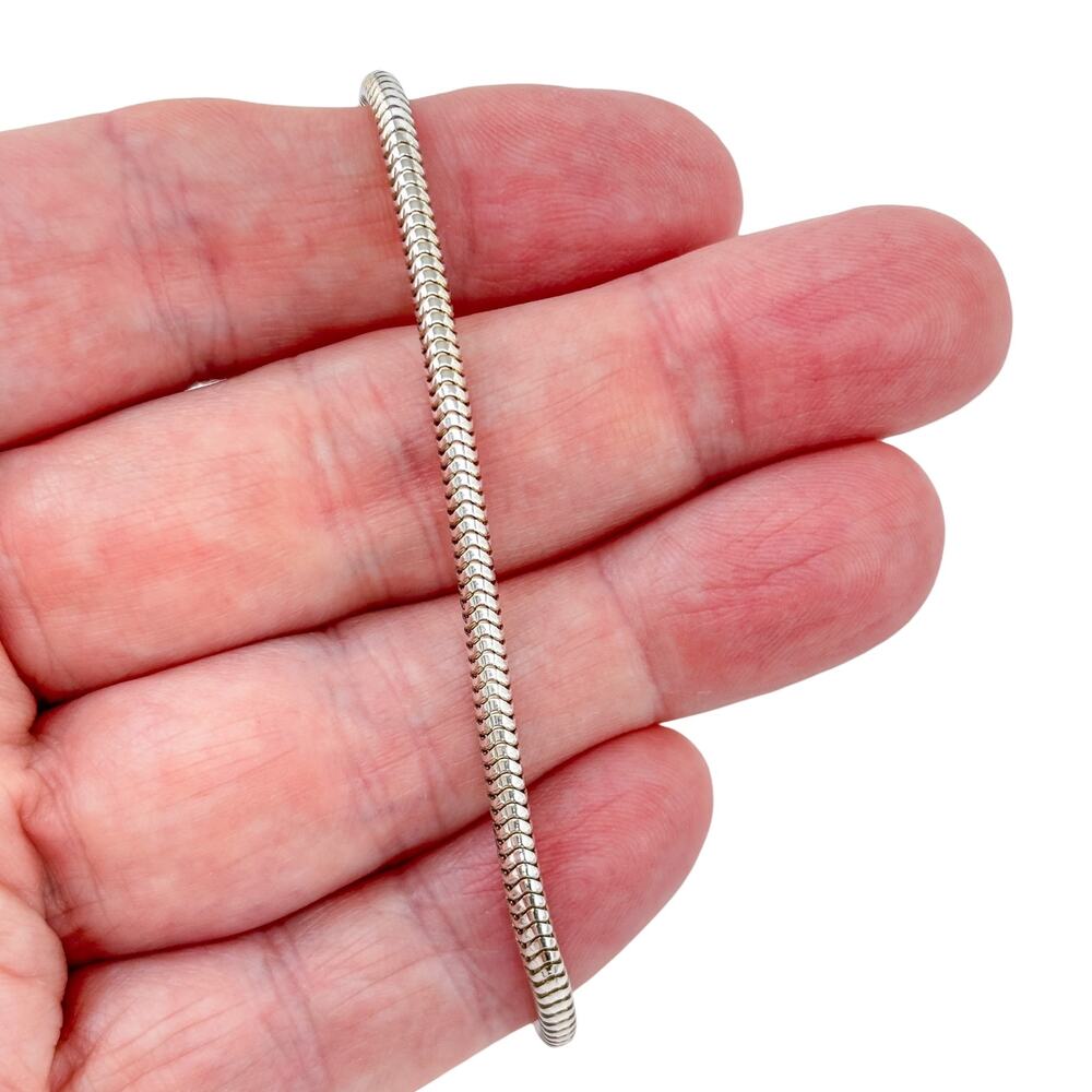 Vintage Italy Sterling Silver 925 Snake Chain Charm Bracelet 7.5"